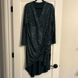 SHEIN Dark Green Sequin Long Sleeve Dress